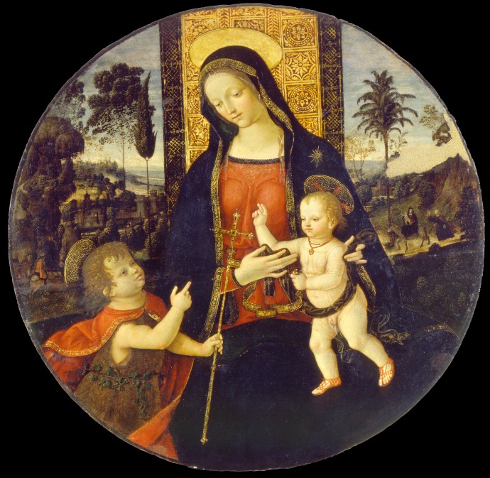 Bernardino_di_Betto_called_Il_Pinturicchio_and_workshop_-_The_Virgin_and_Child_with_the_Infant_Saint_John_the_Baptist_-_Google_Art_Project 2